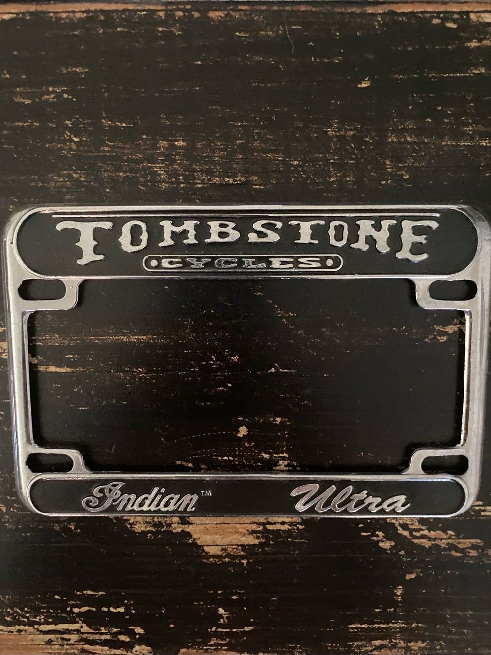 Indian Ultra Metal License Plate Frame - Black & Silver